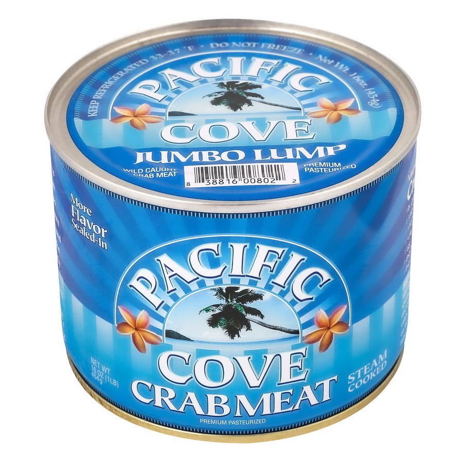 Can of Pacific Cove jumbo lump crab meat, ready-to-use fully cooked crab